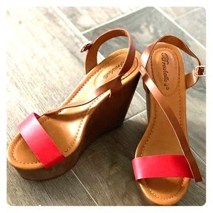 Red strapped wedge heels